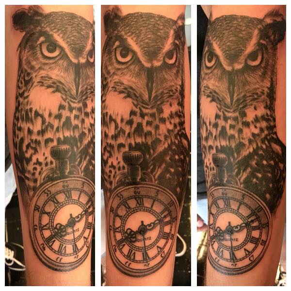 black and grey owl and clock